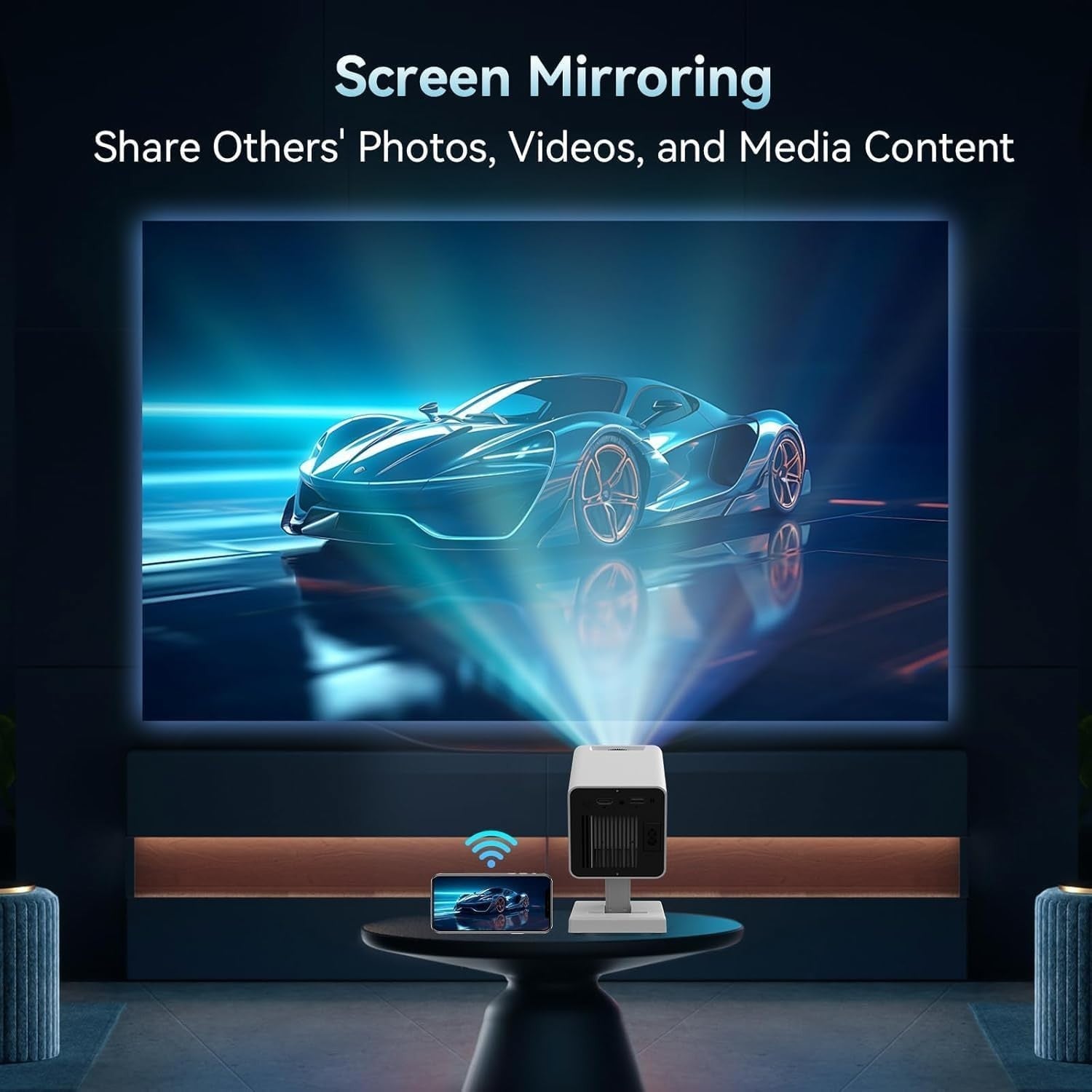 Mini 1080P Smart Projector WiFi 6 Bluetooth 4K Support Auto Keystone