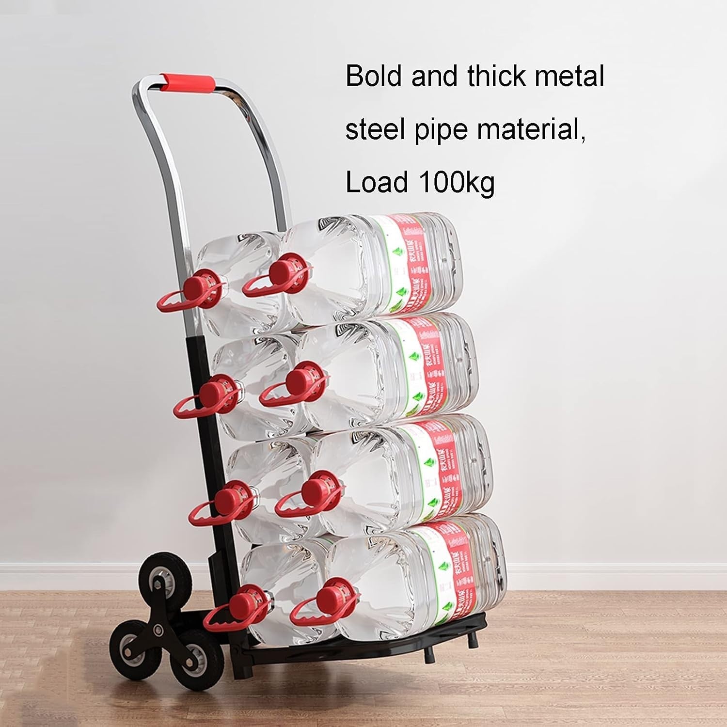 6 Wheel Stair Climbing Folding Hand Truck 100kg Adjustable Steel Trolley