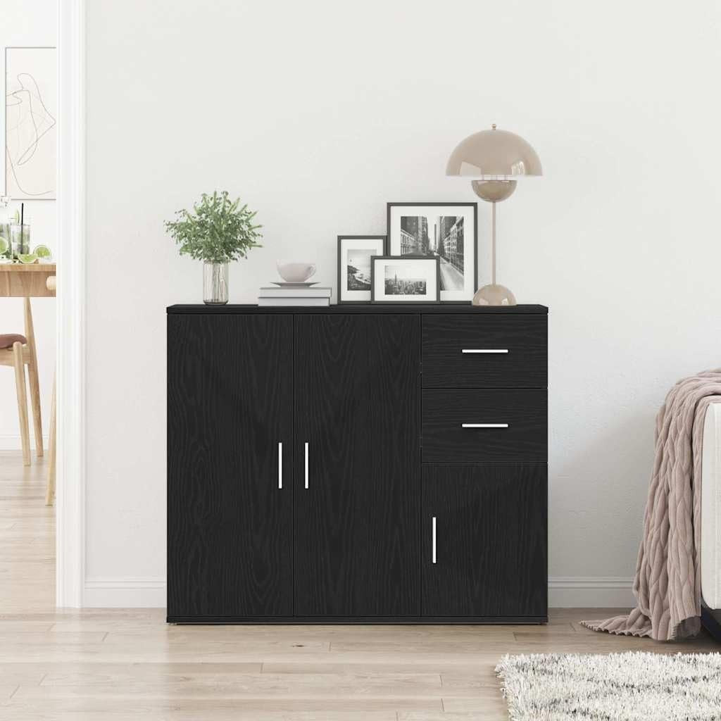 Modern Black Oak Sideboard Cabinet Storage Unit with Drawers & Cupboards