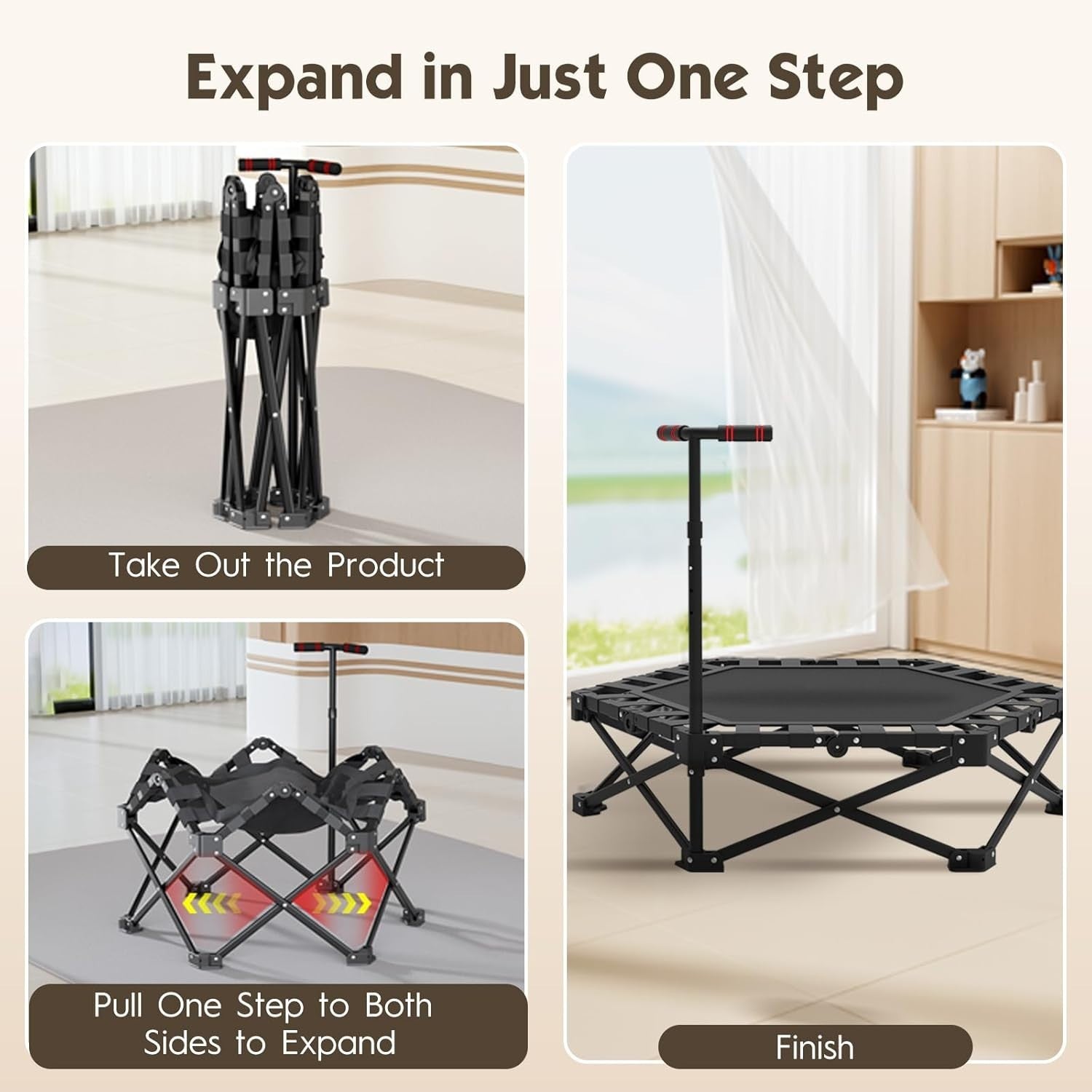 Indoor Fitness Trampoline 106cm Foldable Rebounder Adjustable Handle