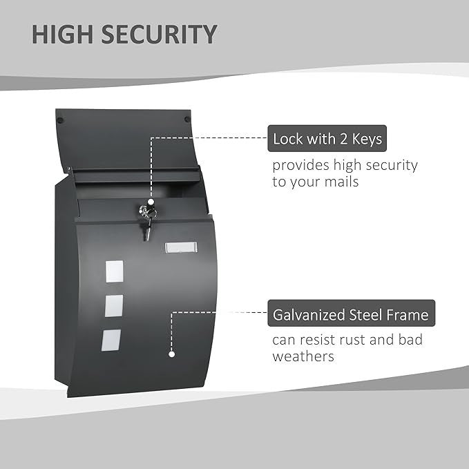 Wall Mounted Lockable Post Box Outdoor Steel Mailbox | Slim Secure Design