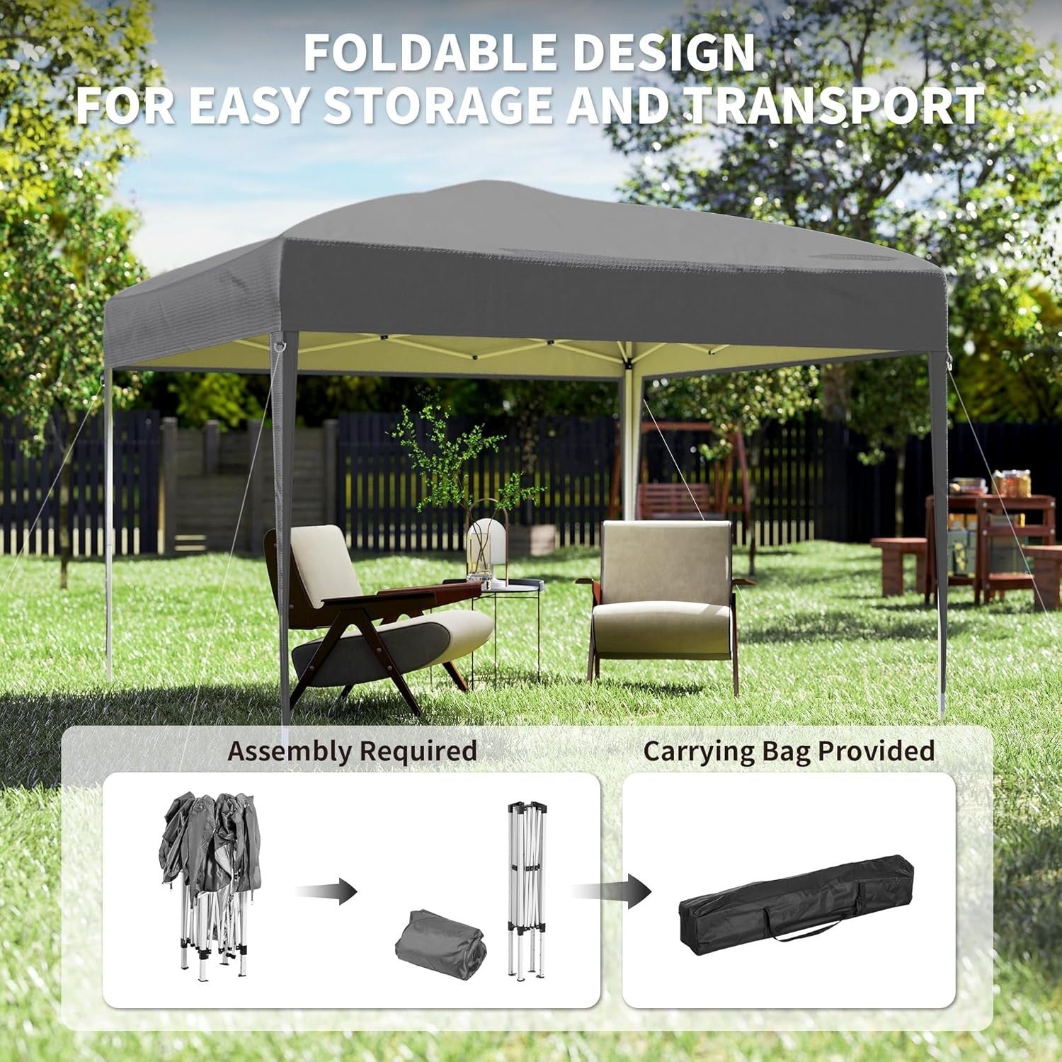 3x3m Pop Up Gazebo Adjustable Waterproof Party Tent w/ Bag Grey