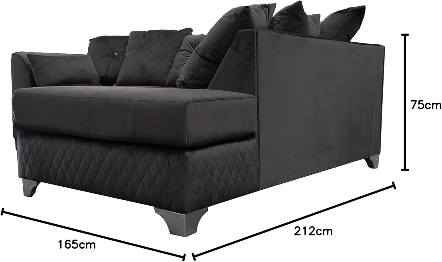 Black Velvet Corner Sofa ✨ 3-4 Seater L Shape LH with Chrome Feet
