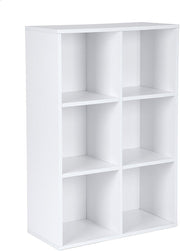 6-Compartment White Bookcase | Modern Cube Storage Shelf for Home Office Living