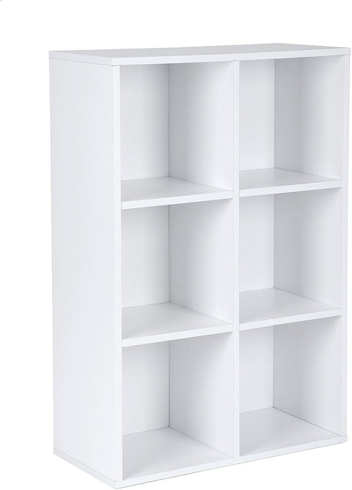 6-Compartment White Bookcase | Modern Cube Storage Shelf for Home Office Living