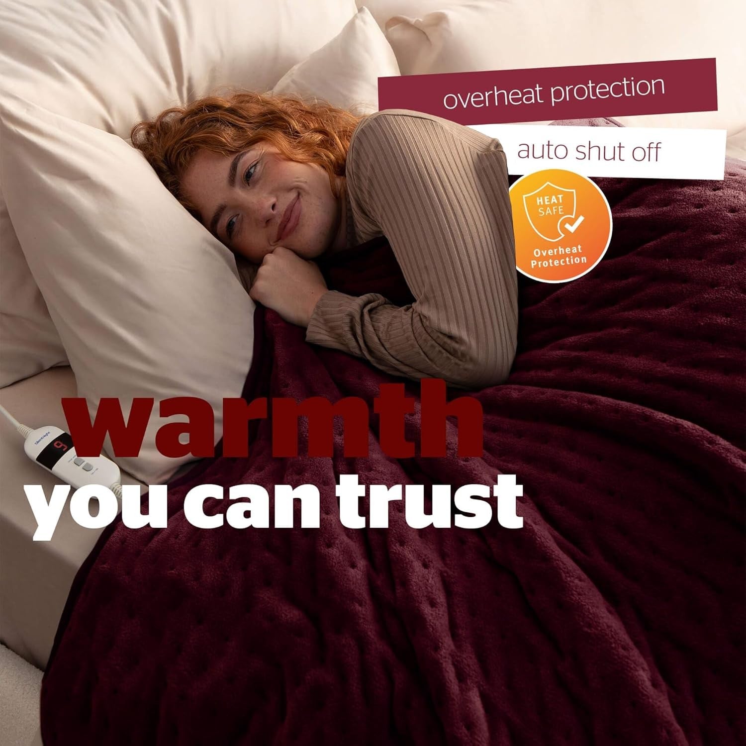 Electric Heated Throw Blanket 9 Heat Settings Fast Heat Washable 120x160cm