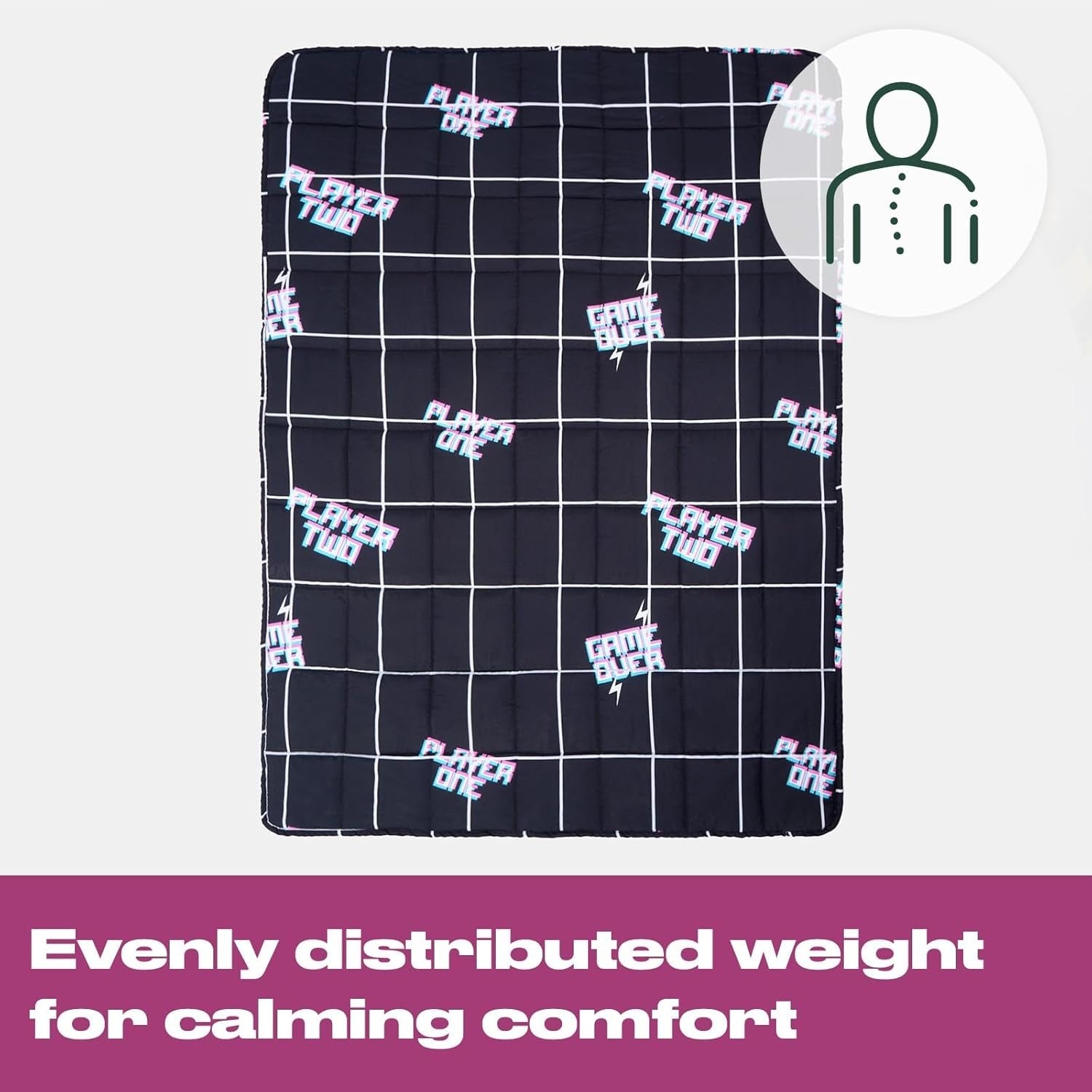3kg Weighted Blanket 100x150cm Black Gaming Reversible Microfibre Sleep Aid