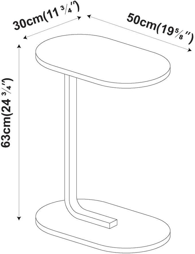 C-Shaped Side Table, Rustic Brown Wood & Metal End Table for Bedside.