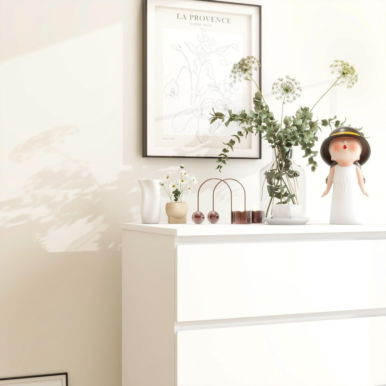 Modern White 5-Drawer Chest Organizer | Sleek No Handle Tall Dresser Uni5