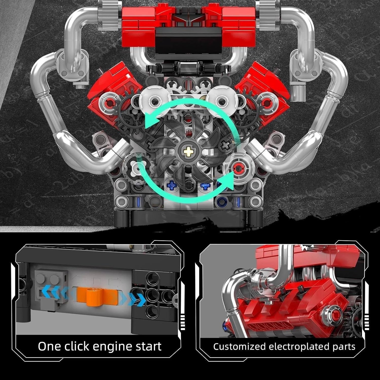 Visible V8 Engine Building Blocks Kit 750+pcs DIY Mechanical Model Toy