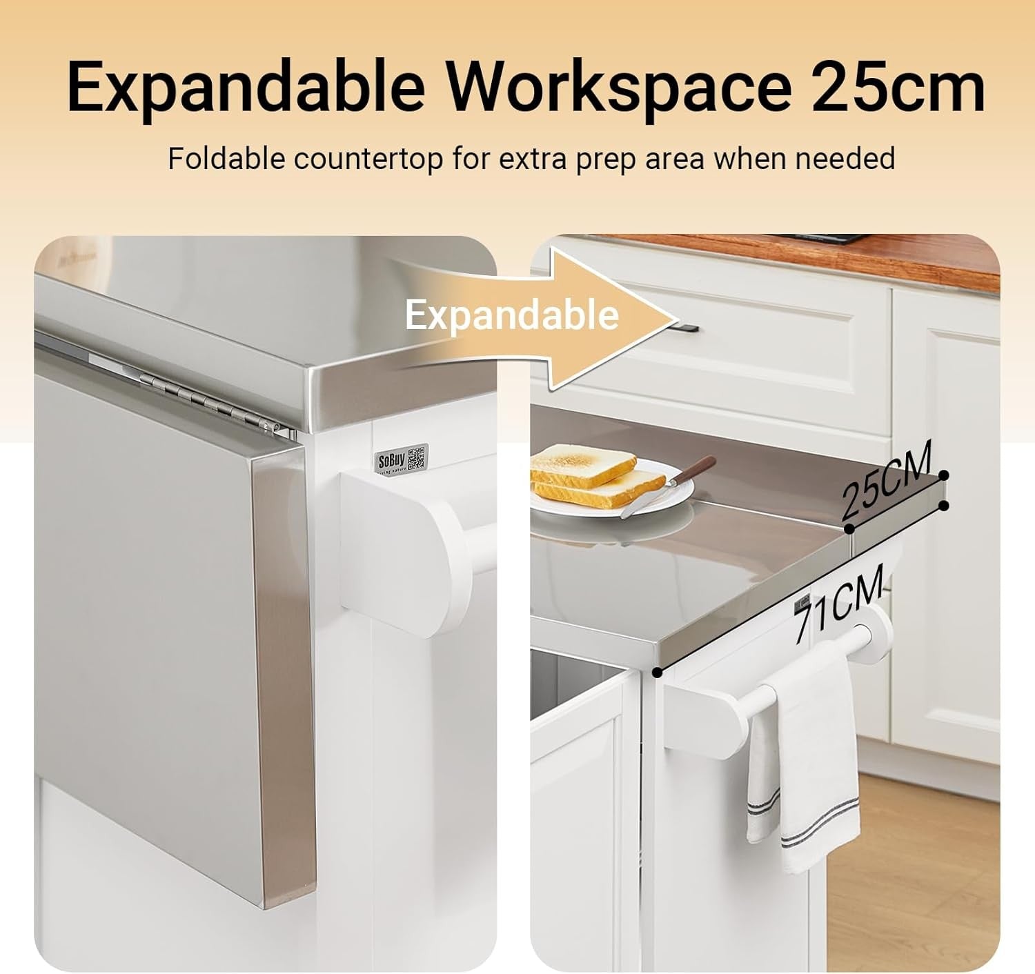 Kitchen Island Cart on Wheels Extendable Worktop Storage Cabinet