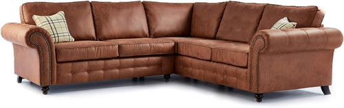 Tan Brown Leather Chesterfield Corner Sofa 5 Seater – Country Style Comfort