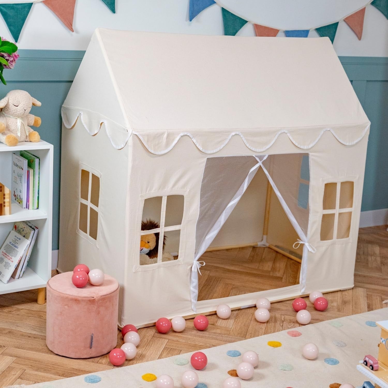 Kids Foldable Cotton Playhouse Tent w 200 Balls Indoor Outdoor Den