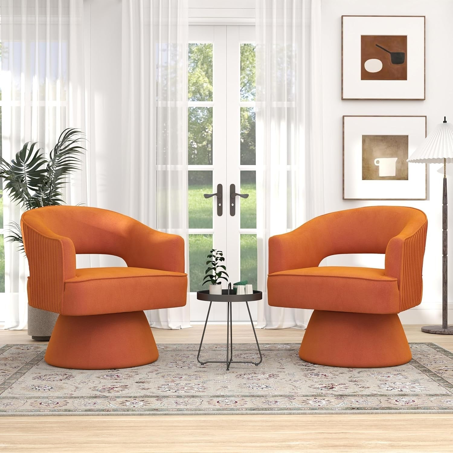 Velvet Swivel Barrel Chair 360° Accent Armchair Lounge Sofa Orange