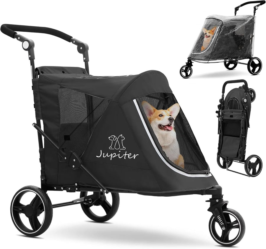 3 Wheel Dog Stroller Pushchair Foldable Pet Pram 30kg Black