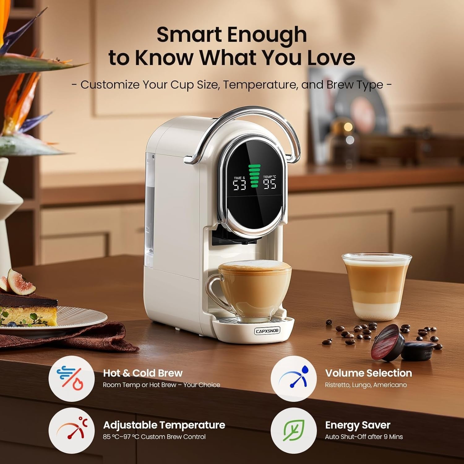 5-in-1 Pod Coffee Machine 20Bar Hot Cold Brew Mini Maker Fast Heat-Up White