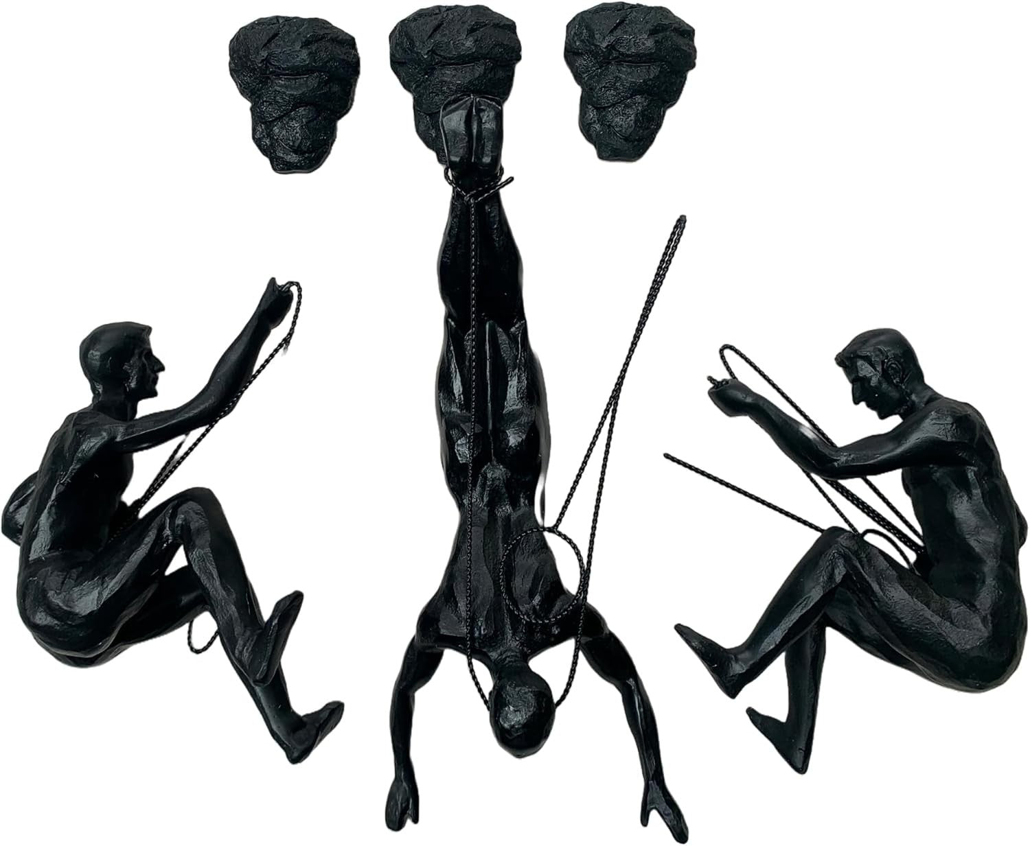 Black Climbing Man Wall Art Set 3 Abseiling Sculptures