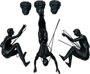 Black Climbing Man Wall Art Set 3 Abseiling Sculptures