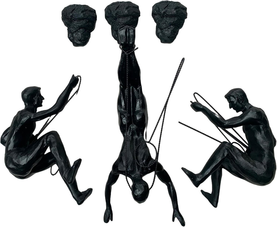Black Climbing Man Wall Art Set 3 Abseiling Sculptures