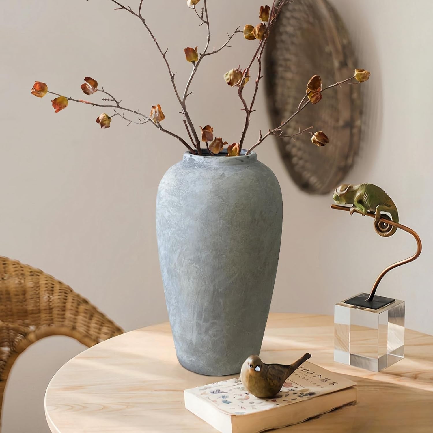 Large Rustic Ceramic Vase 12in Farmhouse Home Decor Floor Pottery