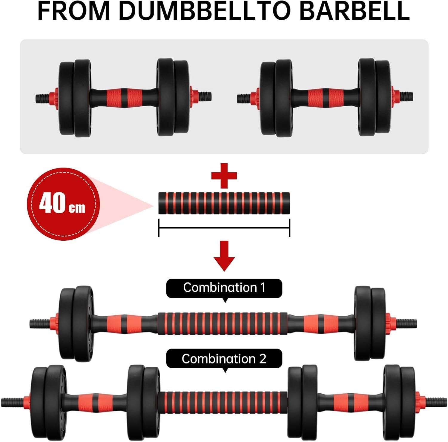 15KG Adjustable Dumbbell & Barbell Set 3-in-1 Non-Roll Home Gym Weights
