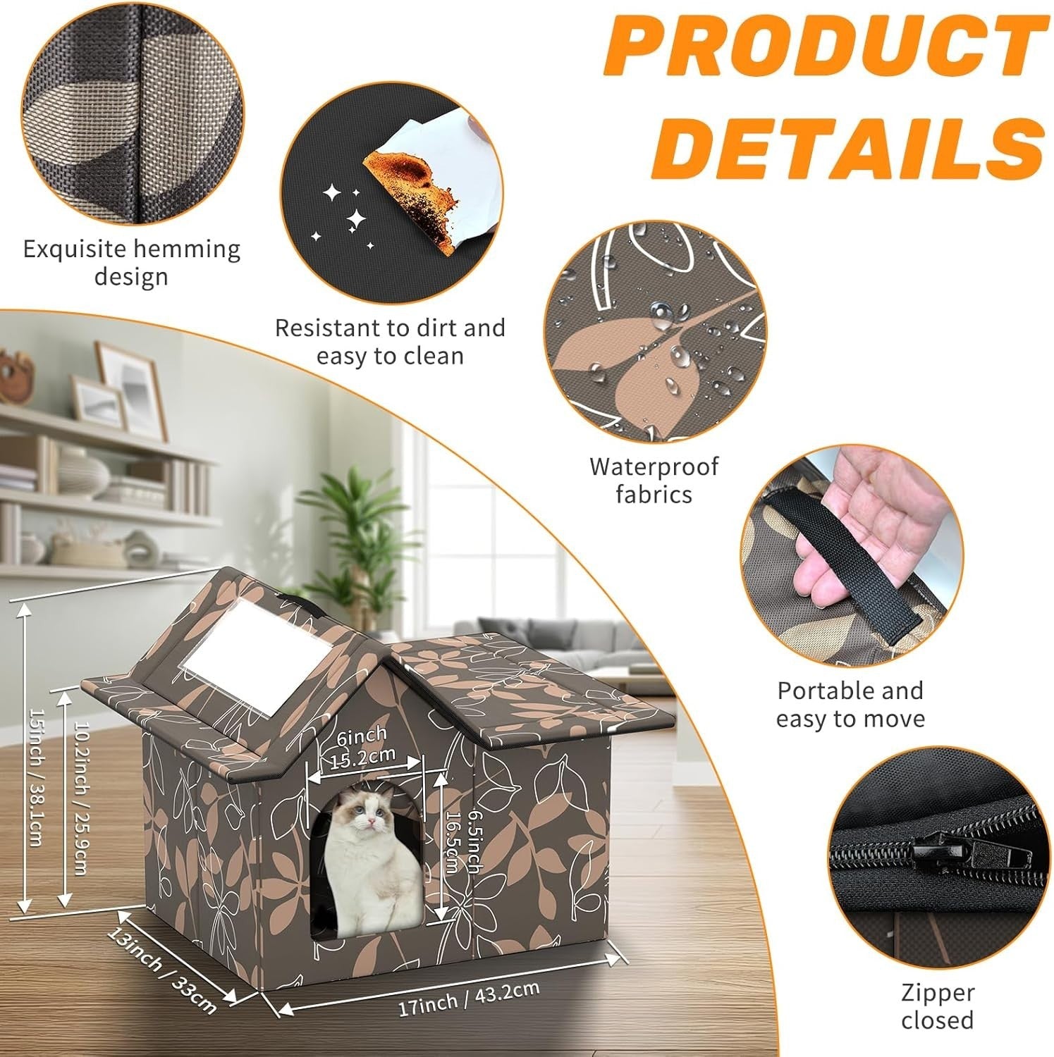 Waterproof Outdoor Cat House with Soft Mat, Foldable Winter Shelter 33x38x43cm