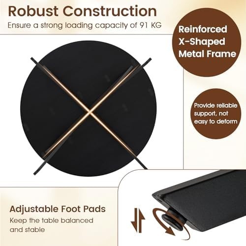 Folding Round Drop Leaf Dining Table 120cm Space Saving Extendable Black