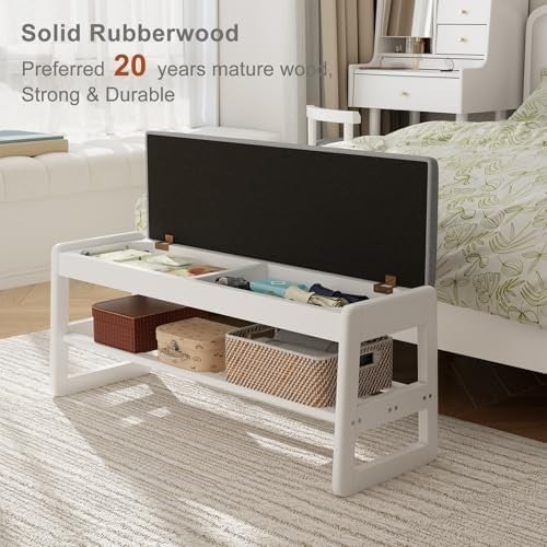 2-Tier White Shoe Storage Bench with Flip-Top & Cushion Seat