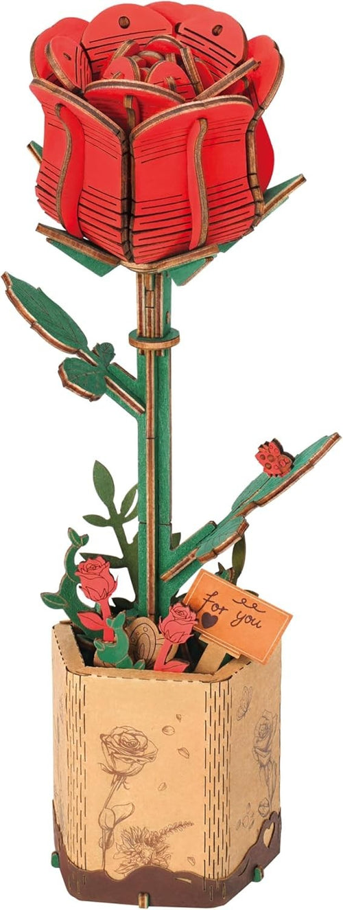 3D Wooden Red Rose Puzzle Kit – DIY Floral Craft Gift & Home Decor