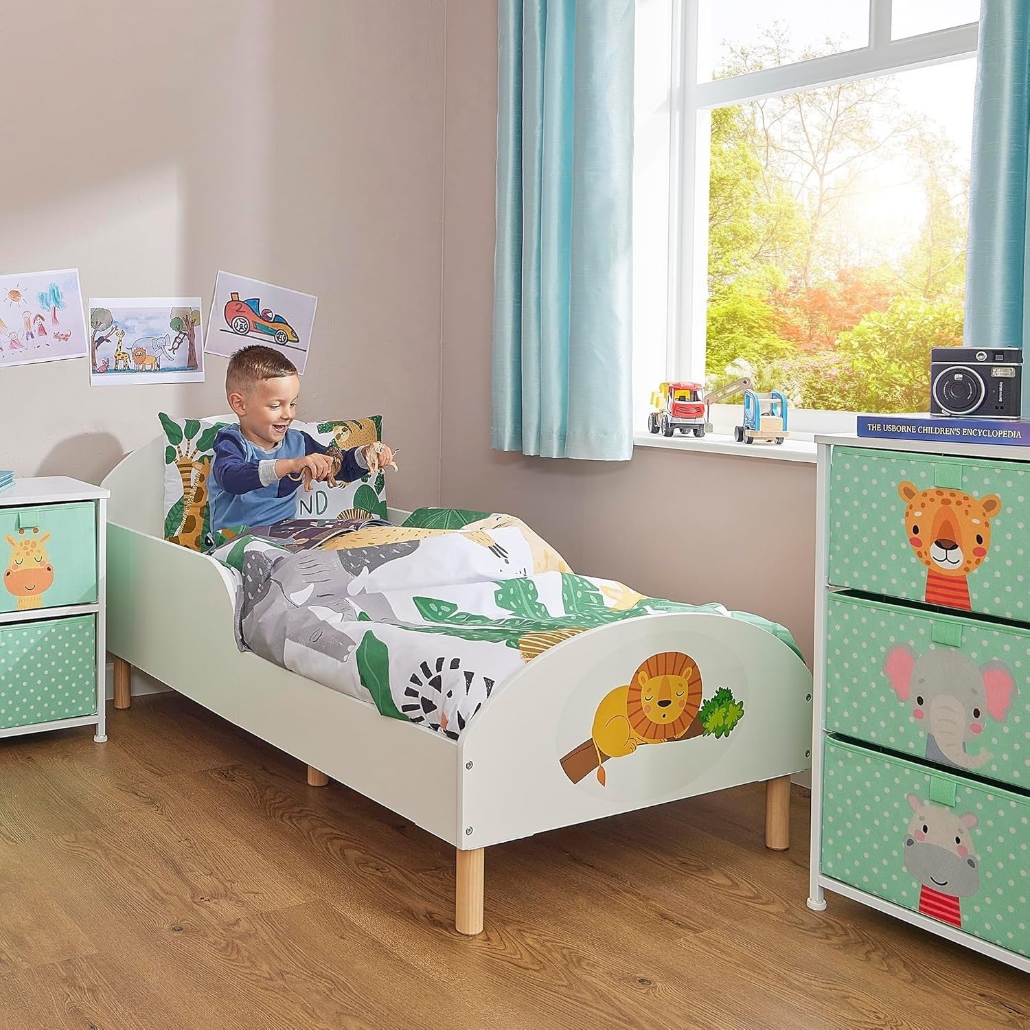 Toddler Bed with Lion Design – Kids Wooden Frame, Safe & Low, 144x74x68cm