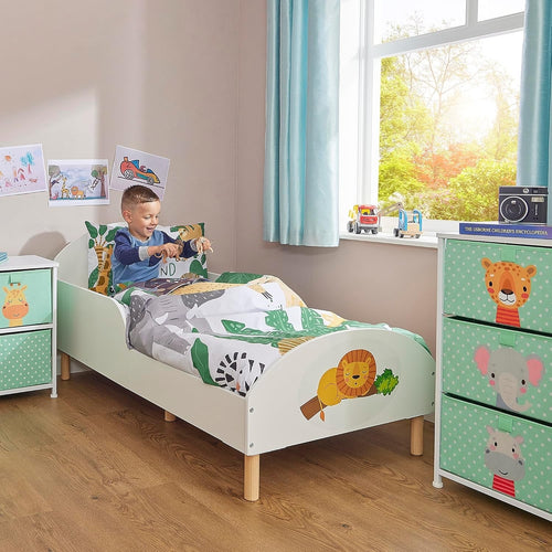 Toddler Bed with Lion Design – Kids Wooden Frame, Safe & Low, 144x74x68cm