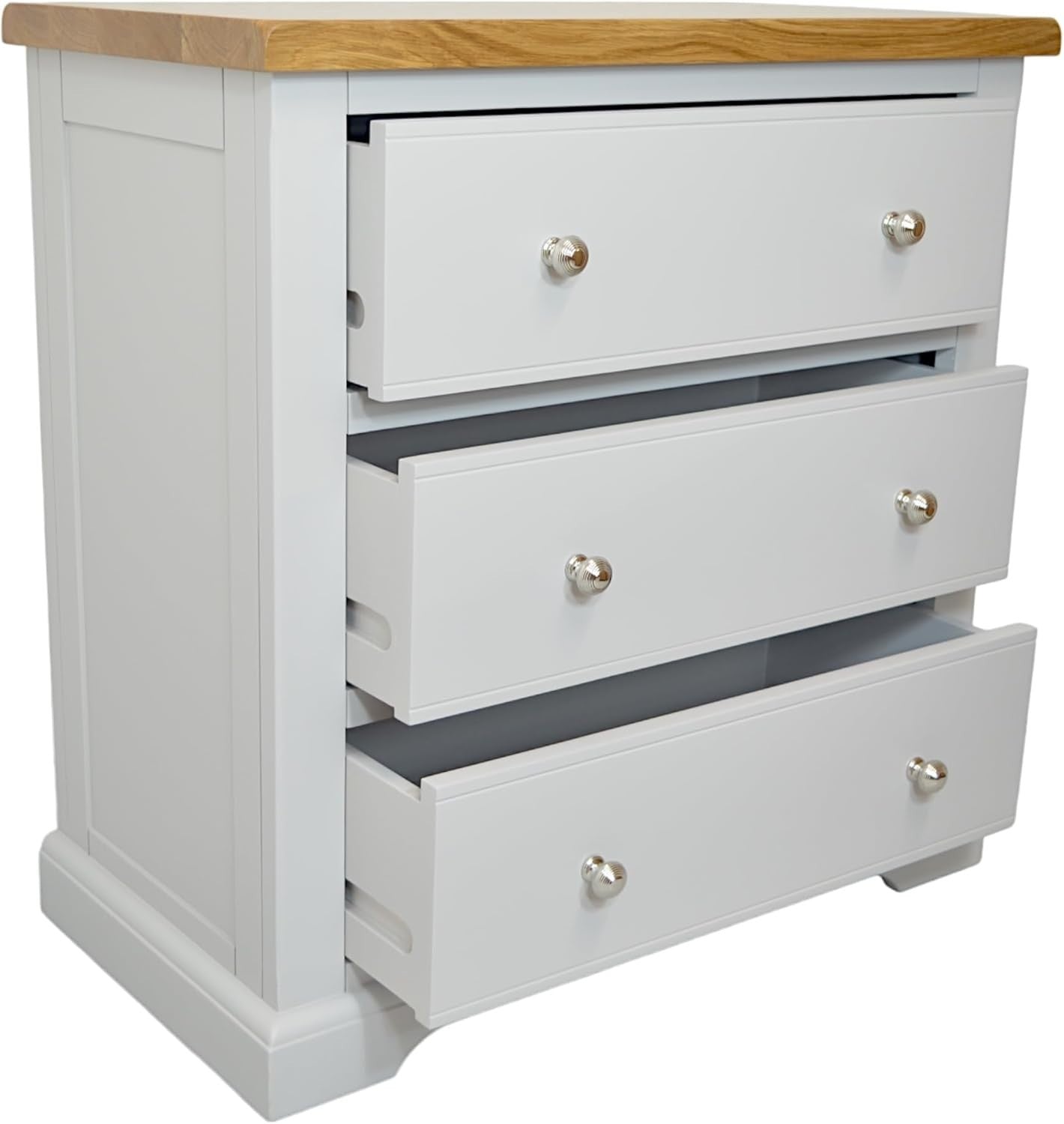 Oak Top Grey Chest 3 Deep Drawers Bedroom Storage Cabinet Modern