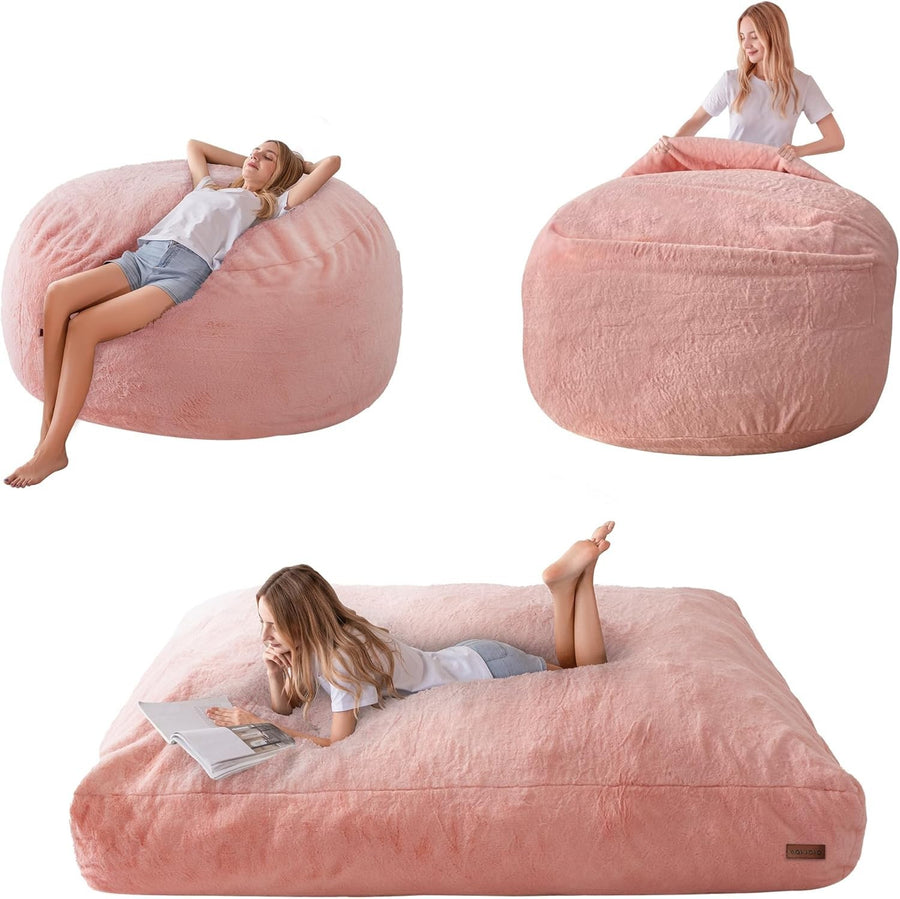 Foam Bean Bag Chair Bed Double Pink Sofa Lounger Foldable Guest Seat