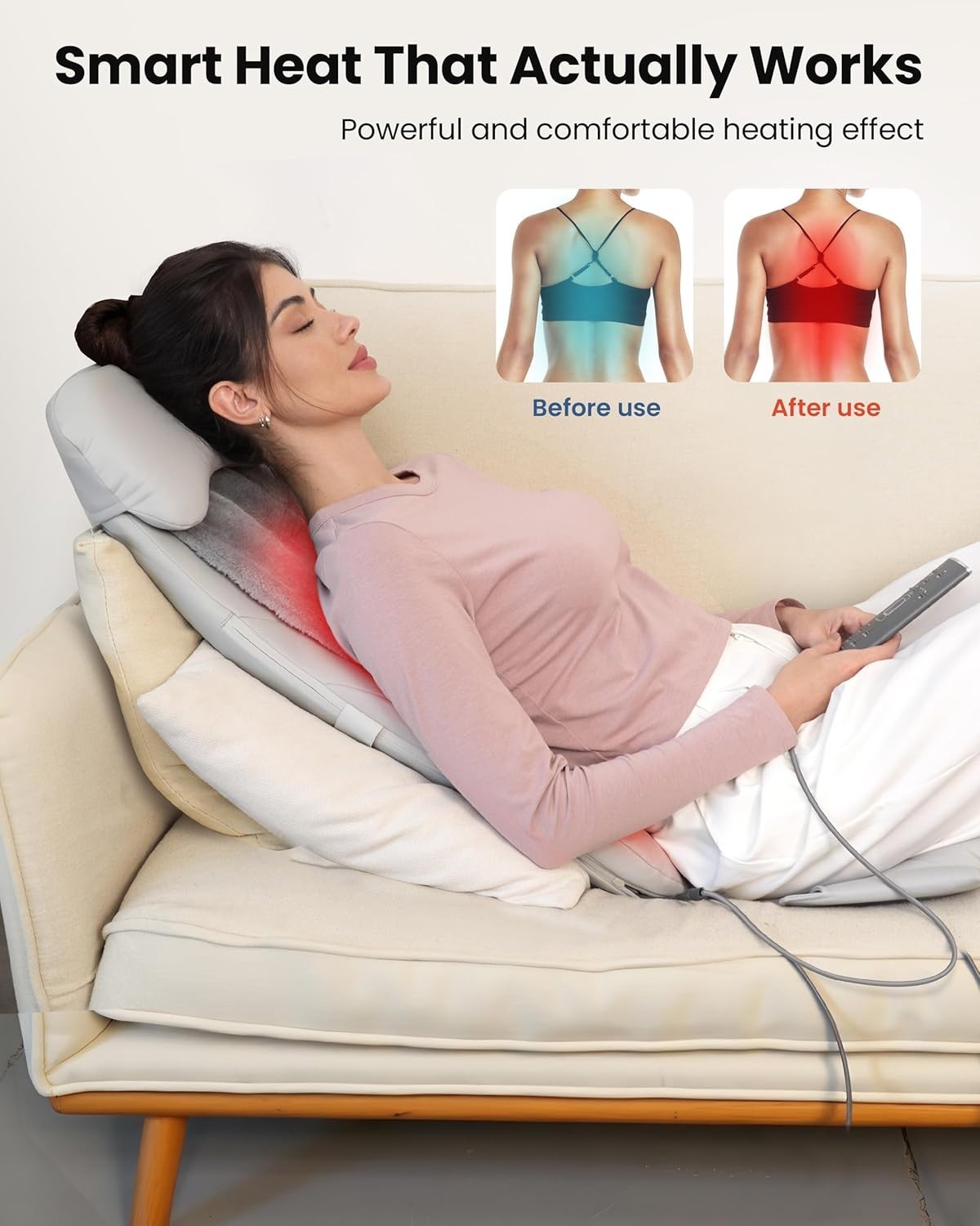 2D/3D Shiatsu Back Massager Heat Deep Kneading Full Back Chair Pad Vibration