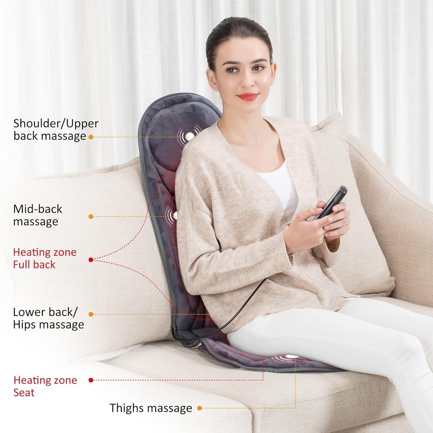 Heated Vibration Massage Chair Pad Back & Seat Massager Home Office Relief