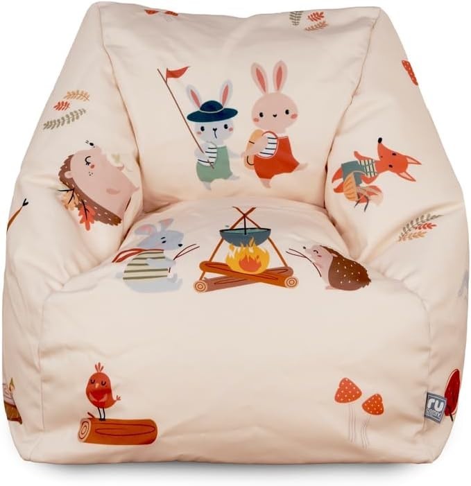 Kids Bean Bag Chair & Footstool Set - Forest Animal Armchair, Filled
