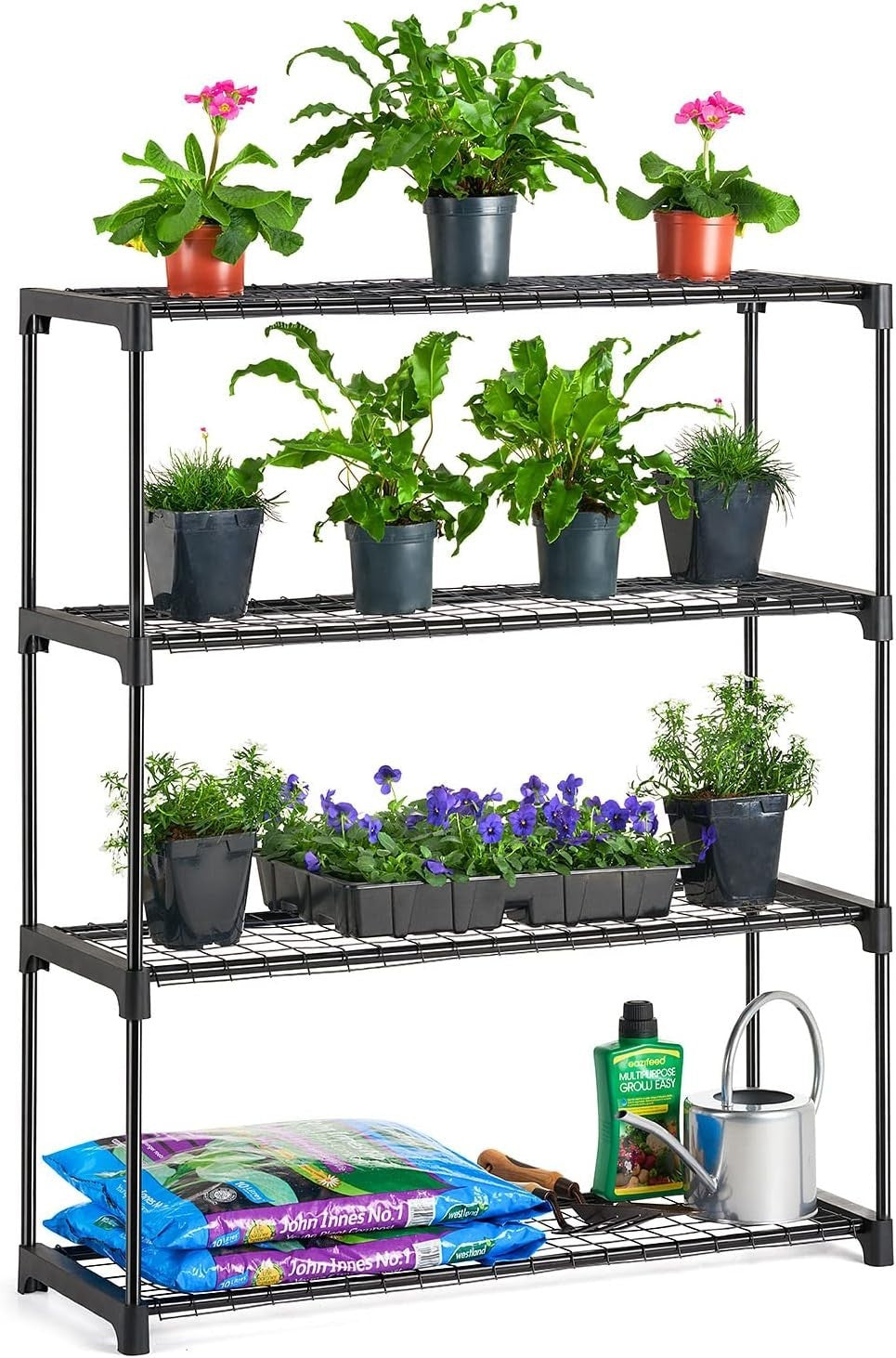 4 Tier Metal Garden Shelving Rack Plant Stand Rust Resistant 107x90x30cm
