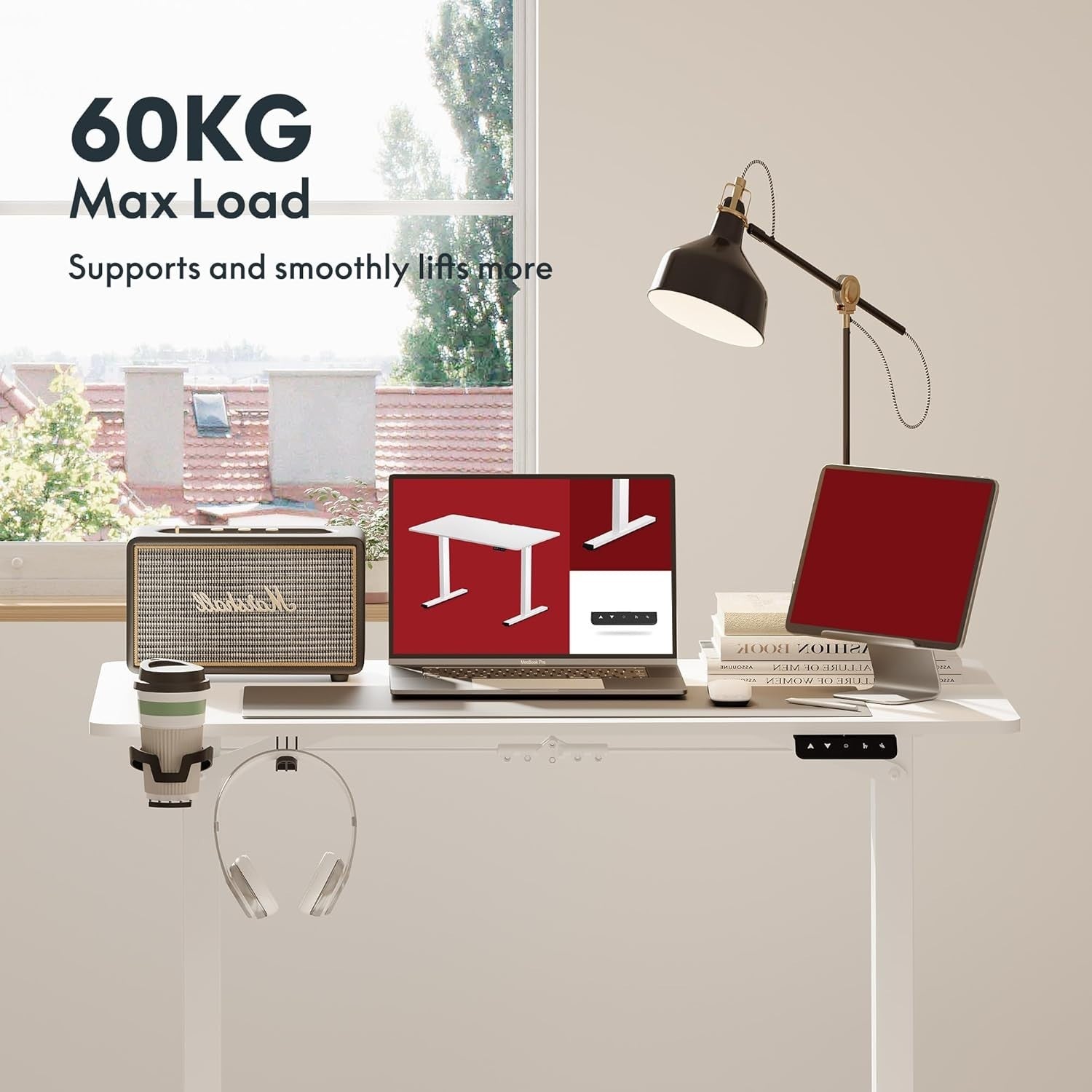 White Electric Standing Desk 140x60cm with Smart Memory Panel Home Office