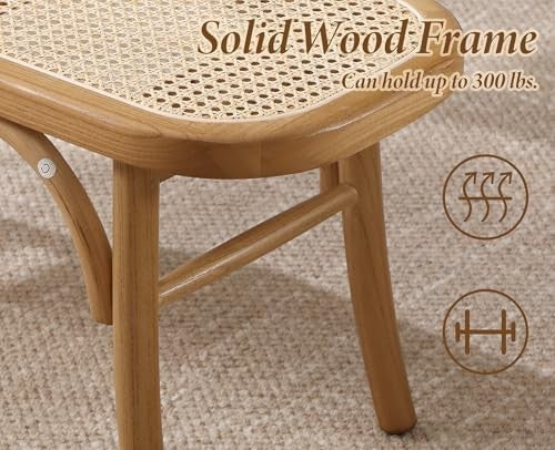 Natural Rattan Ottoman Bench with Wood Legs – Retro Hallway & Dining Seat