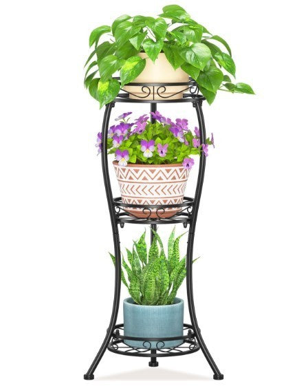 3 Tier Iron Plant Stand Black Flower Pot Display Tower for Patio Balcony