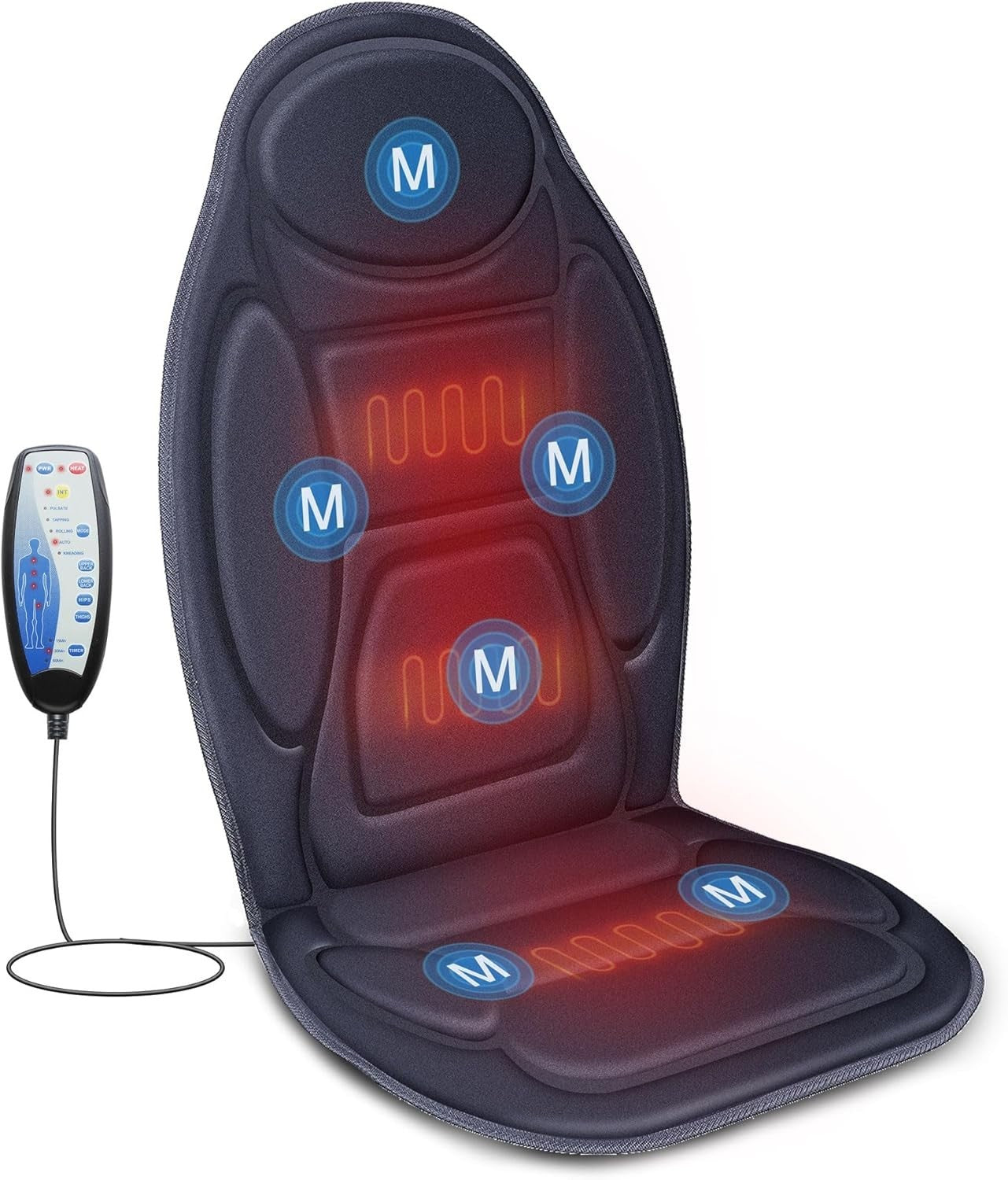 Heated Vibration Massage Chair Pad Back & Seat Massager Home Office Relief