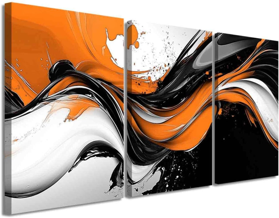 3-Piece Abstract Canvas Wall Art 11x14 in Black White Orange Modern Decor