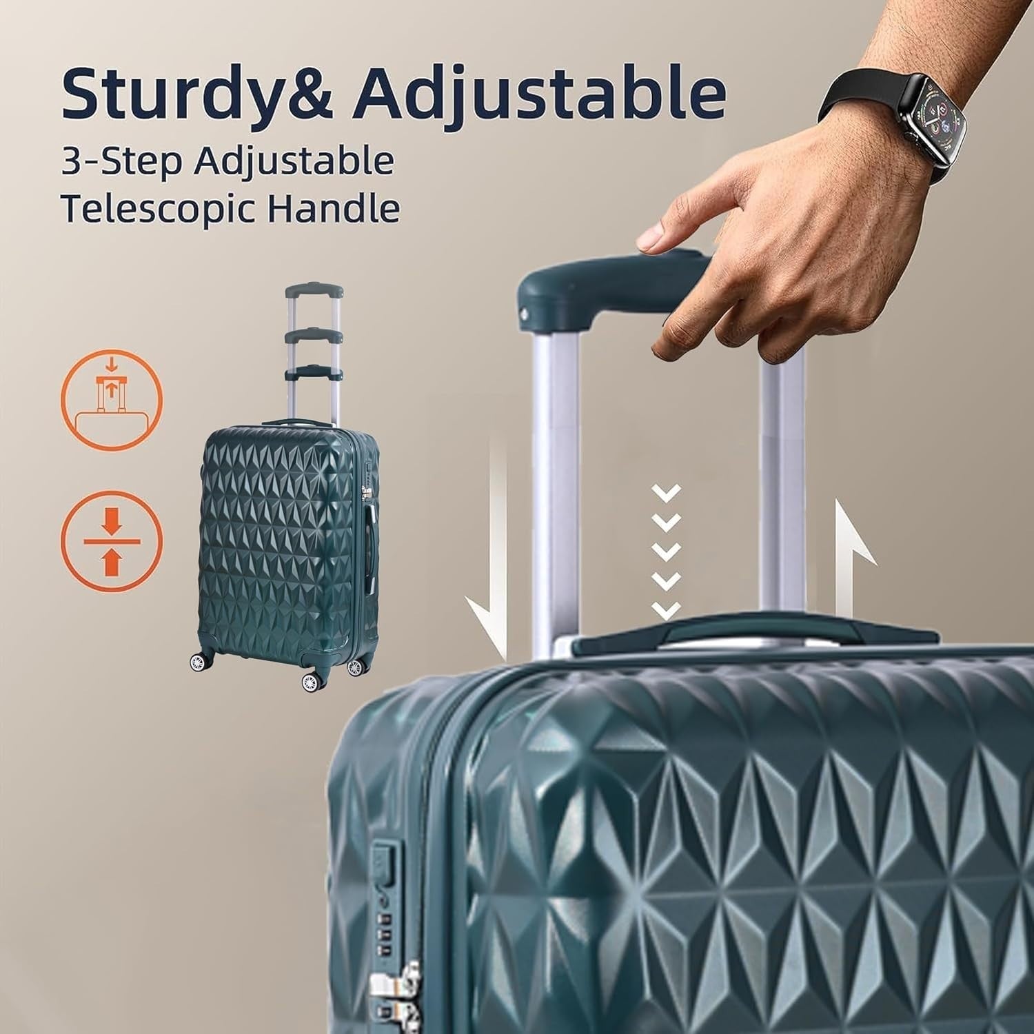 24 Inch ABS Check In Suitcase Lightweight Hard Shell Spinner Wheels