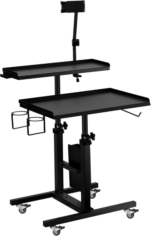 Double Tier Tattoo Tray Workstation Adjustable Rolling Cart with Wheels