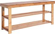 2-Tier Bamboo Shoe Storage Bench with Seat for Entryway Hallway 90cm