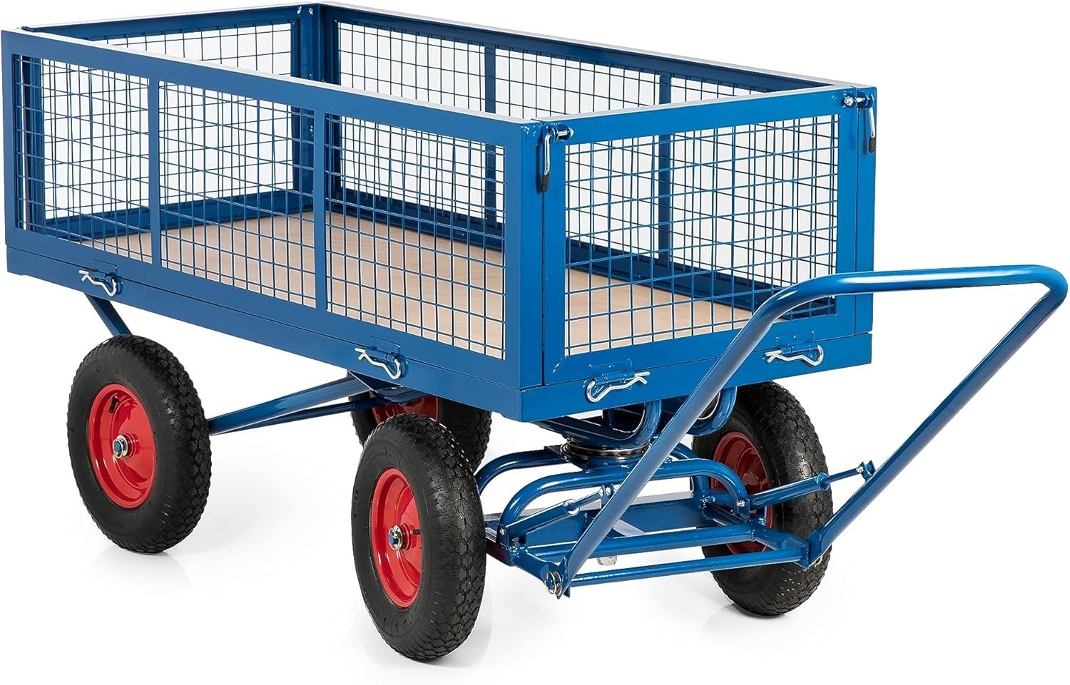 Heavy Duty 1000kg Platform Trolley Cart Mesh Sides Pneumatic Wheels