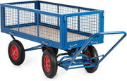 Heavy Duty 1000kg Platform Trolley Cart Mesh Sides Pneumatic Wheels