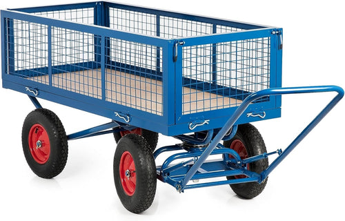 Heavy Duty 1000kg Platform Trolley Cart Mesh Sides Pneumatic Wheels