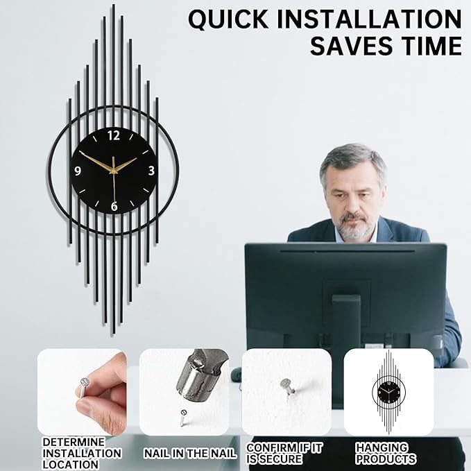 Large Modern Black Wall Clock 30x75cm Silent Pendulum Decorative Home Living