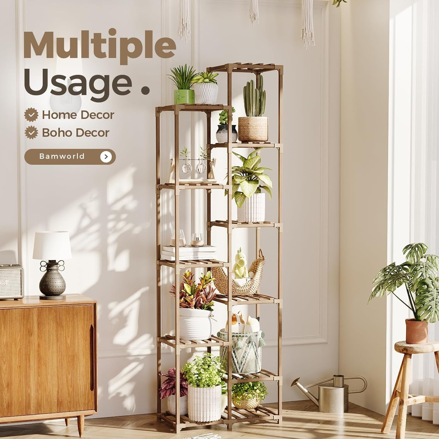 11-Tier Tall Wooden Plant Stand, Multi-Level Indoor Outdoor Flower Rack